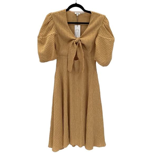 Rhode Ginny Tie Front Cutout Plaid Midi Dress In Sunflower Size 8 Fit And Flare - Picture 2 of 16